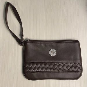 brown braided mini wristlet purse